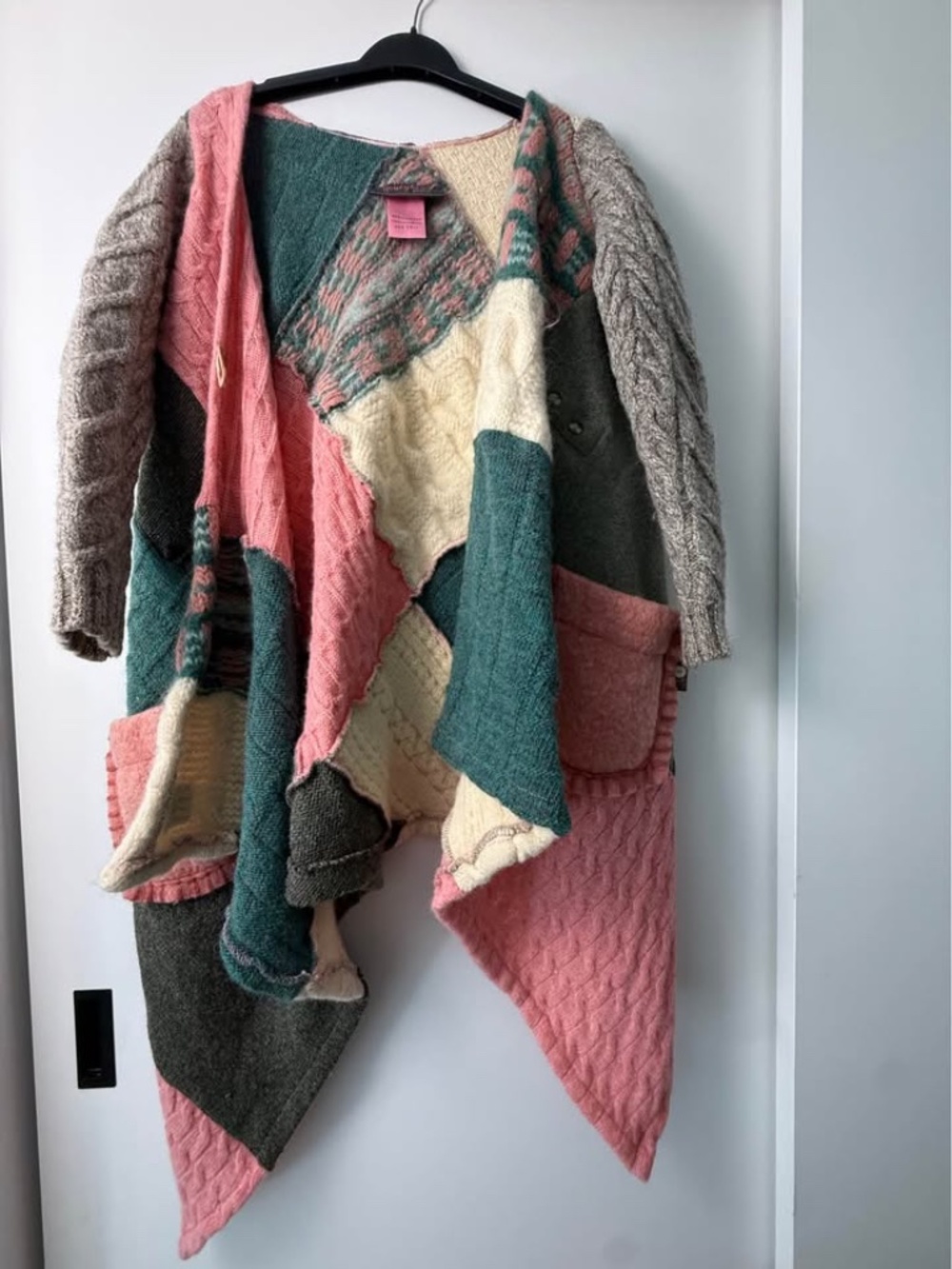 Honeybea Handmade Patchwork Wool Cardigan Colorblock One of a Kind Small/Medium - Picture 9 of 13